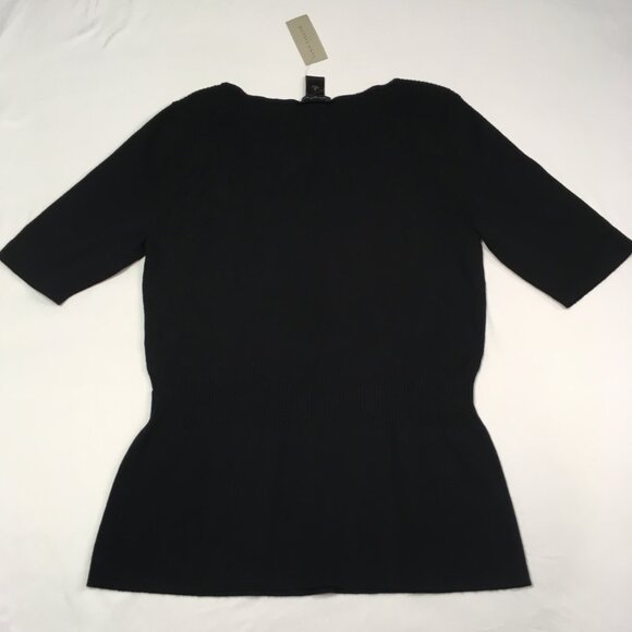 NWT Ann Taylor Black Short Sleeve Sweater w/Ribbed Boat Neck & Waist Detail Sz M - Picture 9 of 9